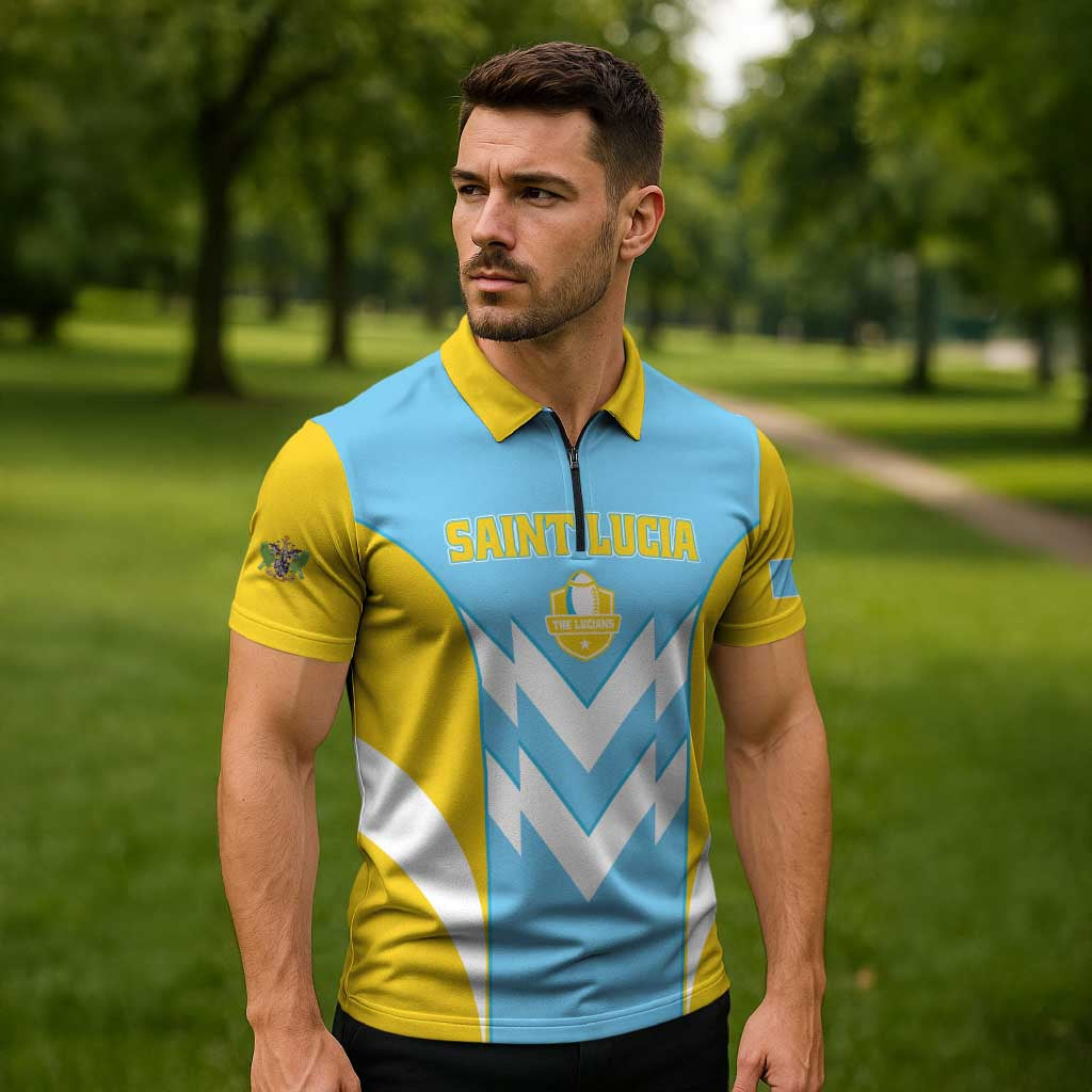 Custom Rugby Saint Lucia Zipper Polo Shirt The Lucian Go Champion - Wonder Print Shop
