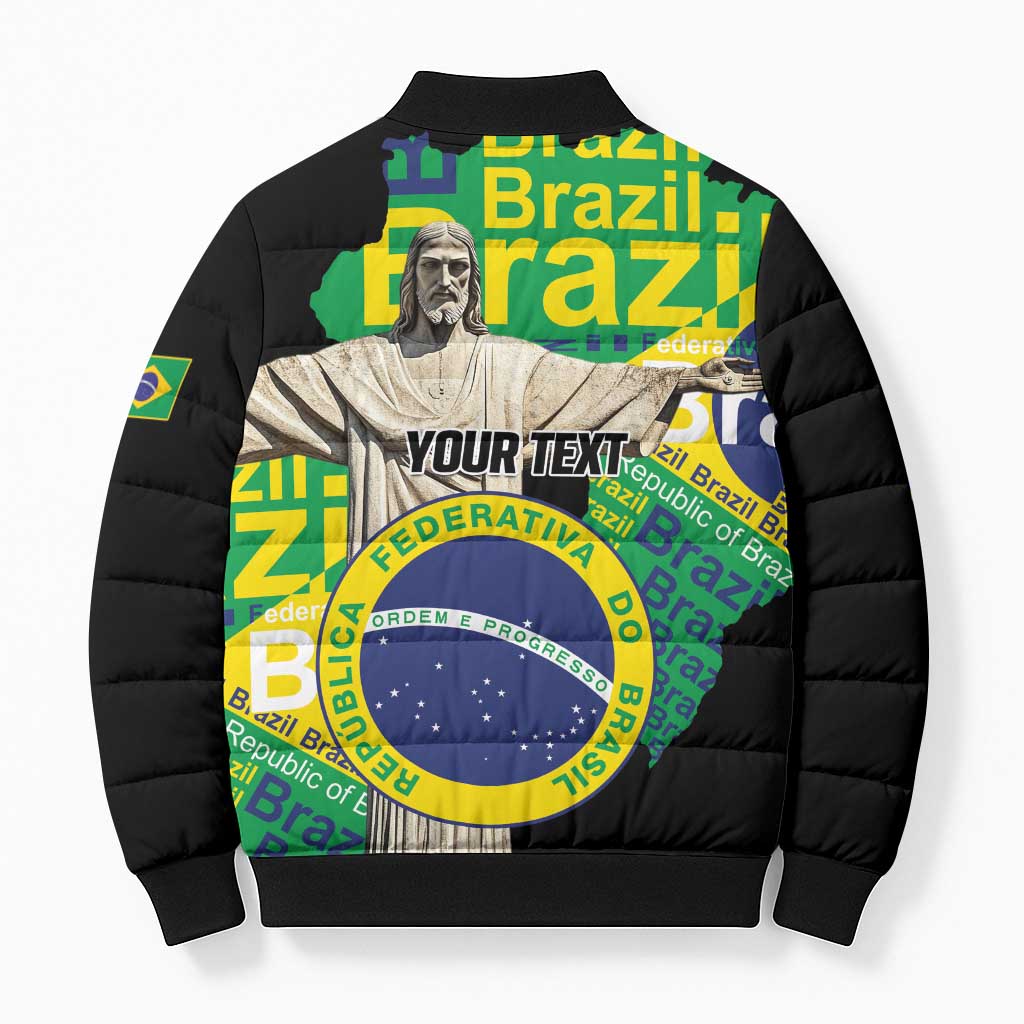 Personalized Brazil Christ the Redeemer Bomber Puffer Jacket Brasil Map Unique Stylized - Wonder Print Shop