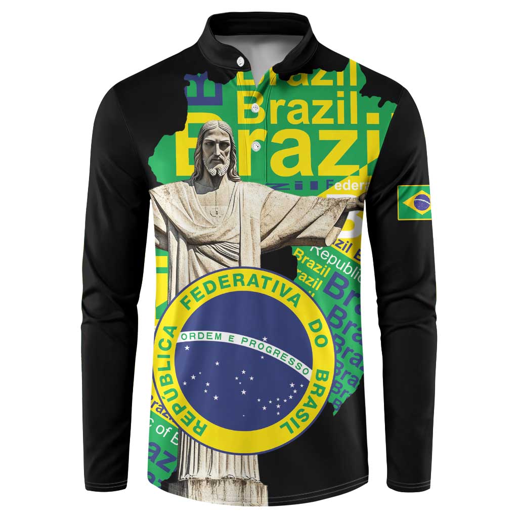 Personalized Brazil Christ the Redeemer Button Sweatshirt Brasil Map Unique Stylized - Wonder Print Shop