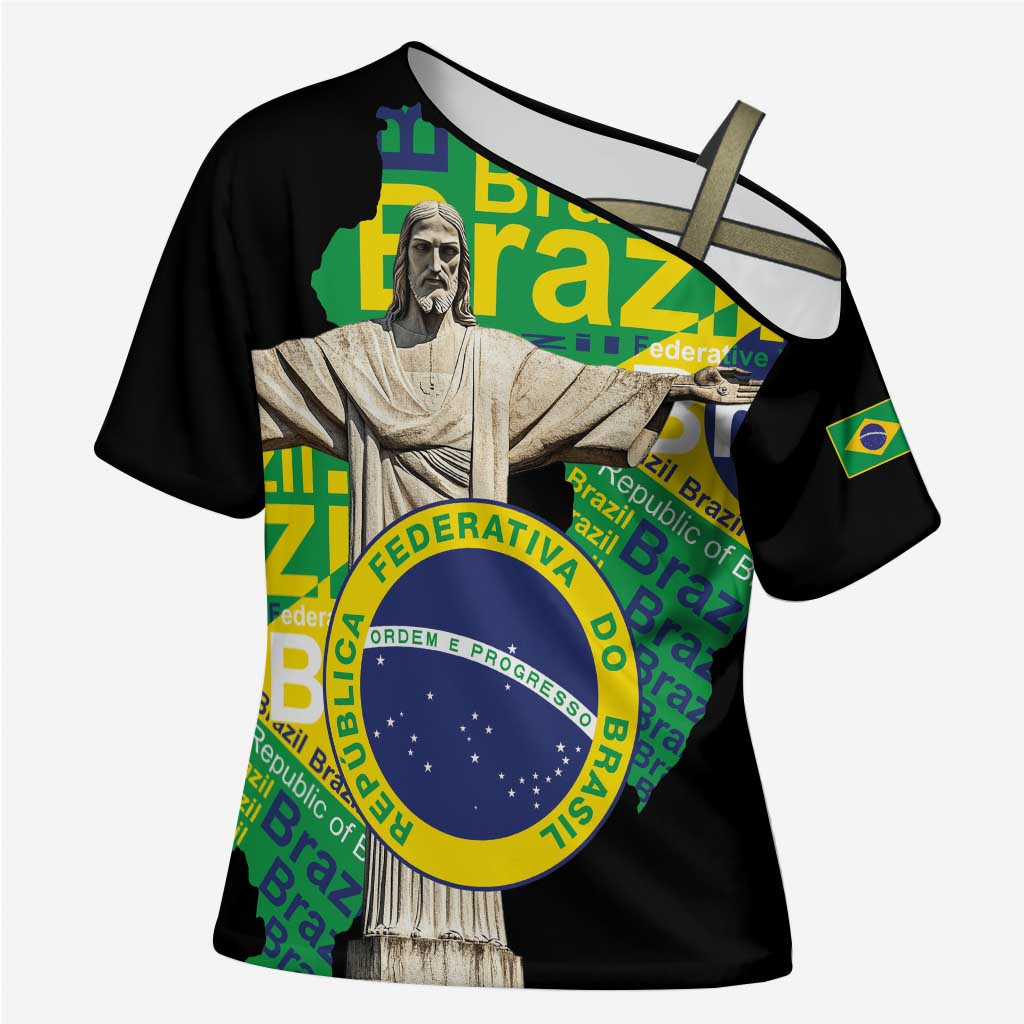 Personalized Brazil Christ the Redeemer Cross Shoulder Shirt Brasil Map Unique Stylized - Wonder Print Shop