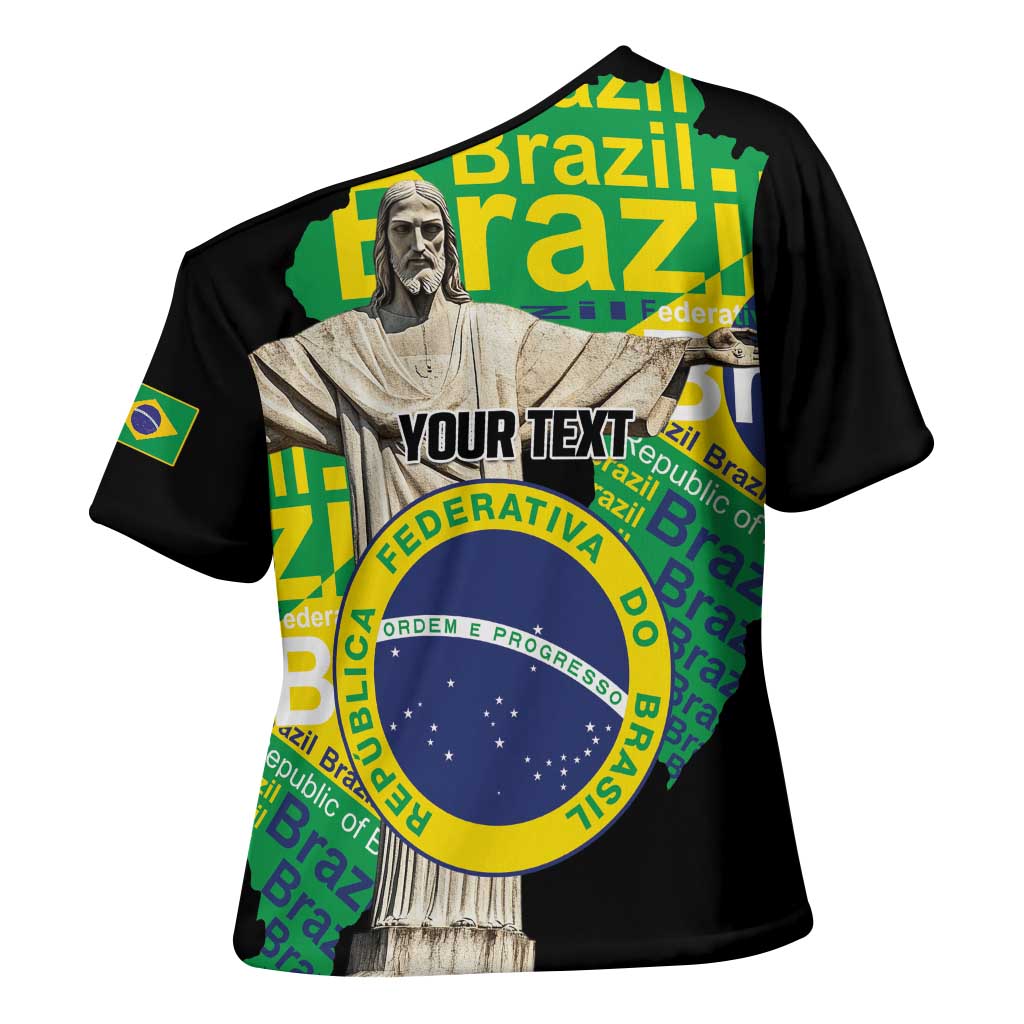 Personalized Brazil Christ the Redeemer Cross Shoulder Shirt Brasil Map Unique Stylized - Wonder Print Shop