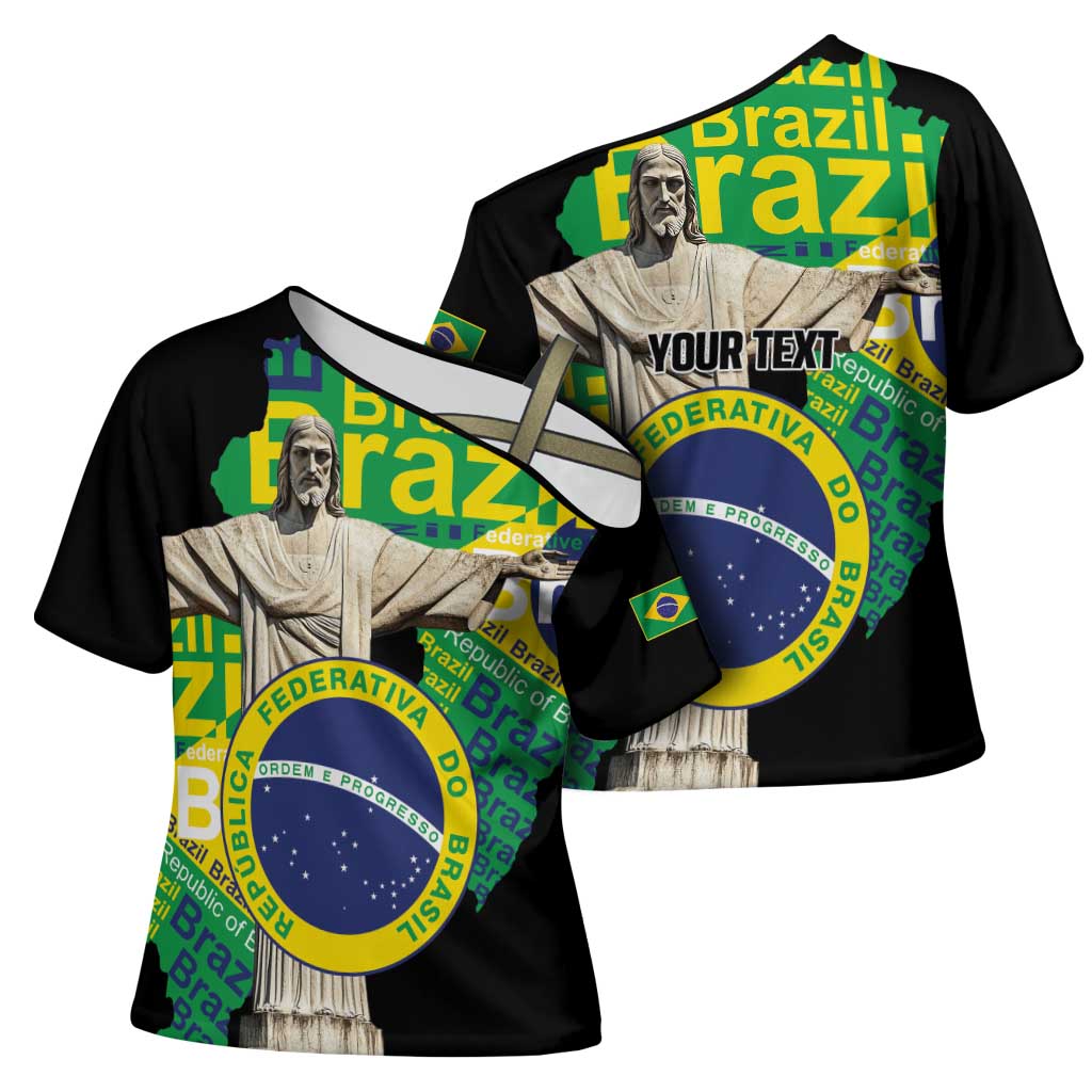 Personalized Brazil Christ the Redeemer Cross Shoulder Shirt Brasil Map Unique Stylized - Wonder Print Shop