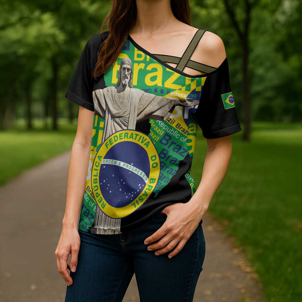 Personalized Brazil Christ the Redeemer Cross Shoulder Shirt Brasil Map Unique Stylized - Wonder Print Shop