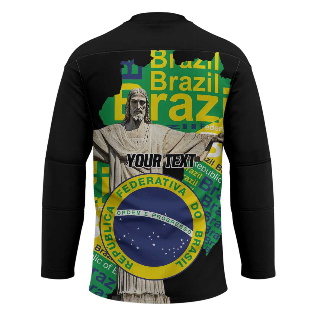 Personalized Brazil Christ the Redeemer Hockey Jersey Brasil Map Unique Stylized - Wonder Print Shop