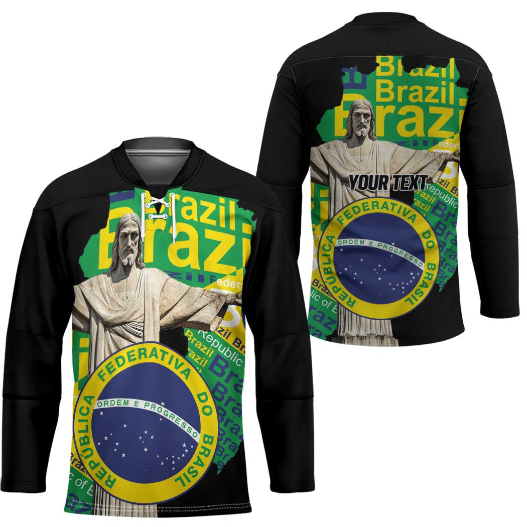 Personalized Brazil Christ the Redeemer Hockey Jersey Brasil Map Unique Stylized - Wonder Print Shop