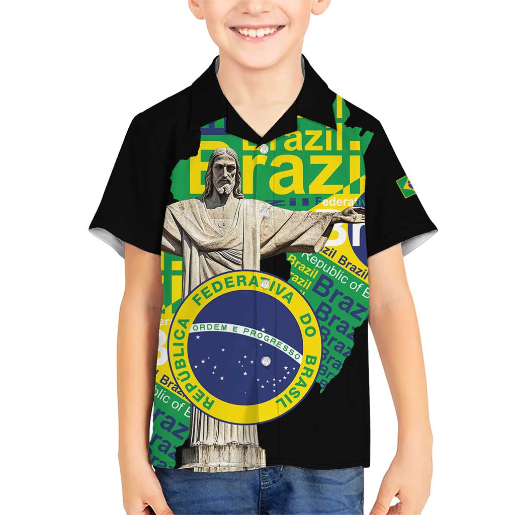 Personalized Brazil Christ the Redeemer Kid Hawaiian Shirt Brasil Map Unique Stylized - Wonder Print Shop