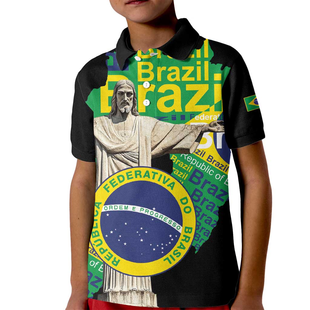 Personalized Brazil Christ the Redeemer Kid Polo Shirt Brasil Map Unique Stylized - Wonder Print Shop