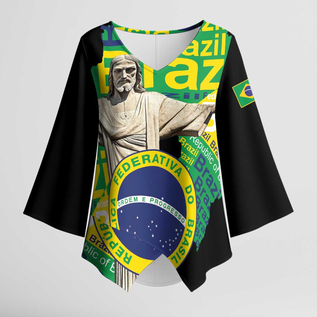 Personalized Brazil Christ the Redeemer Kimono Sleeve Blouse Brasil Map Unique Stylized - Wonder Print Shop