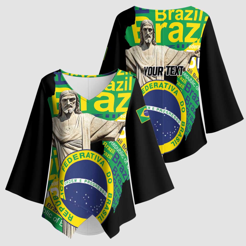 Personalized Brazil Christ the Redeemer Kimono Sleeve Blouse Brasil Map Unique Stylized - Wonder Print Shop