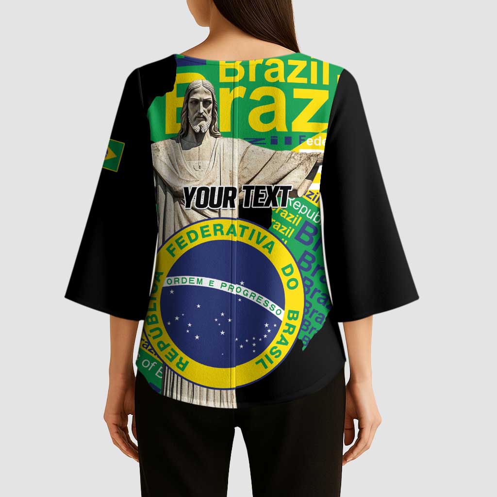 Personalized Brazil Christ the Redeemer Kimono Sleeve Blouse Brasil Map Unique Stylized - Wonder Print Shop