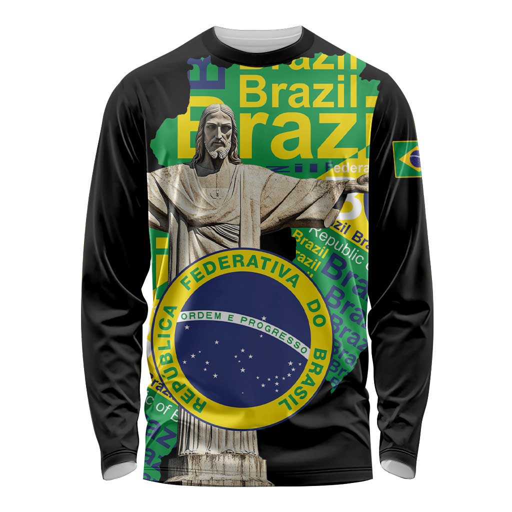 Personalized Brazil Christ the Redeemer Long Sleeve Shirt Brasil Map Unique Stylized - Wonder Print Shop