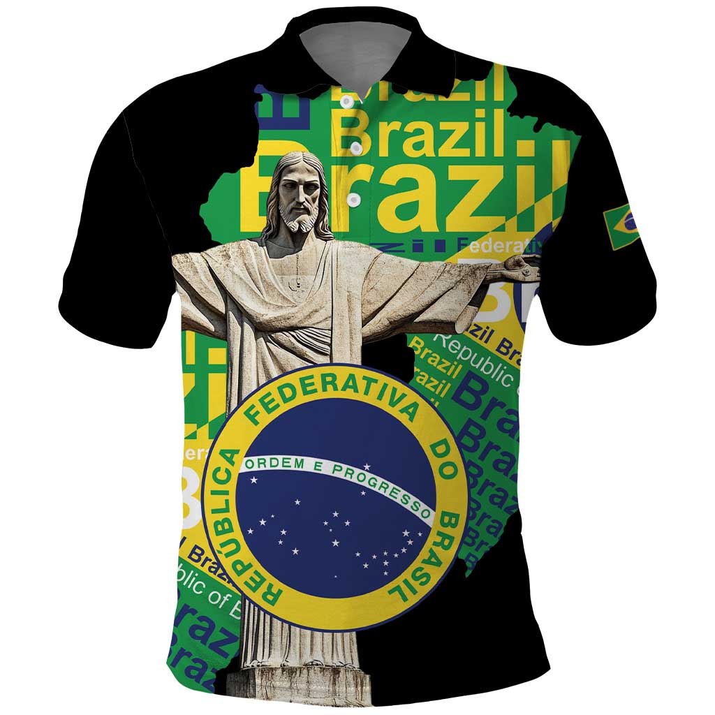 Personalized Brazil Christ the Redeemer Polo Shirt Brasil Map Unique Stylized - Wonder Print Shop