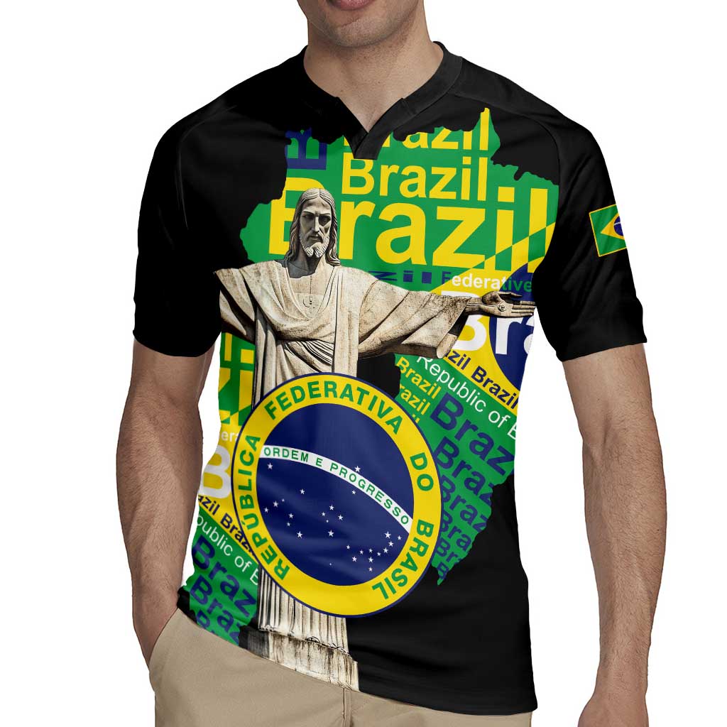 Personalized Brazil Christ the Redeemer Rugby Jersey Brasil Map Unique Stylized - Wonder Print Shop