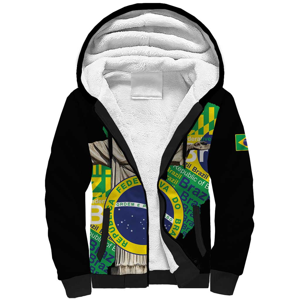 Personalized Brazil Christ the Redeemer Sherpa Hoodie Brasil Map Unique Stylized - Wonder Print Shop