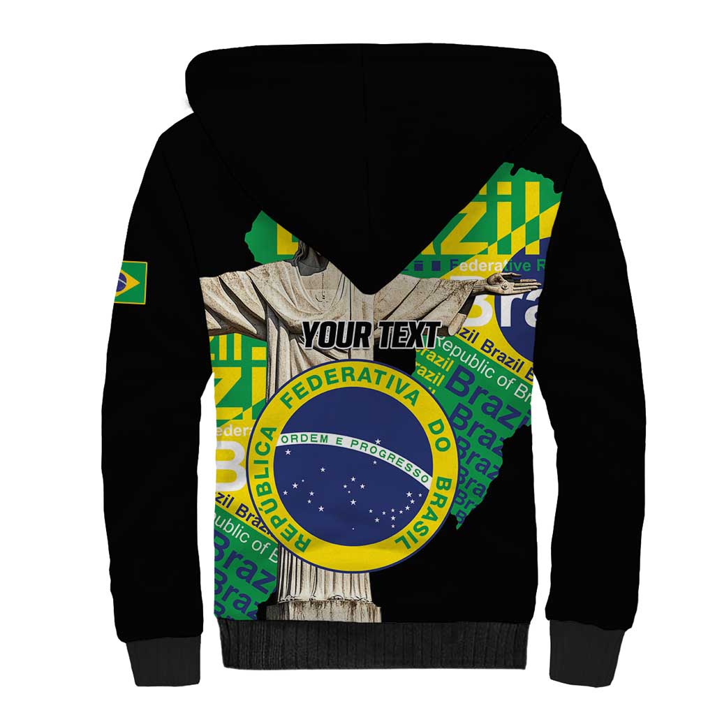 Personalized Brazil Christ the Redeemer Sherpa Hoodie Brasil Map Unique Stylized - Wonder Print Shop