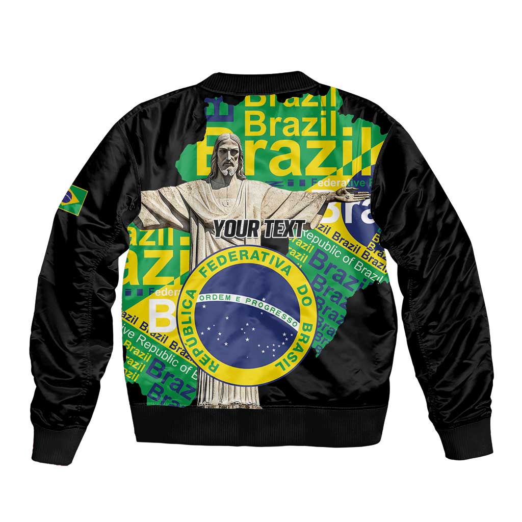 Personalized Brazil Christ the Redeemer Sleeve Zip Bomber Jacket Brasil Map Unique Stylized - Wonder Print Shop