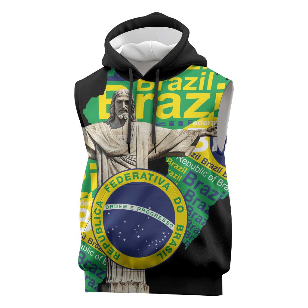 Personalized Brazil Christ the Redeemer Sleeveless Hoodie Brasil Map Unique Stylized - Wonder Print Shop