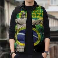 Personalized Brazil Christ the Redeemer Sleeveless Puffer Jacket Brasil Map Unique Stylized - Wonder Print Shop