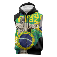 Personalized Brazil Christ the Redeemer Sleeveless Zip Hoodie Brasil Map Unique Stylized - Wonder Print Shop