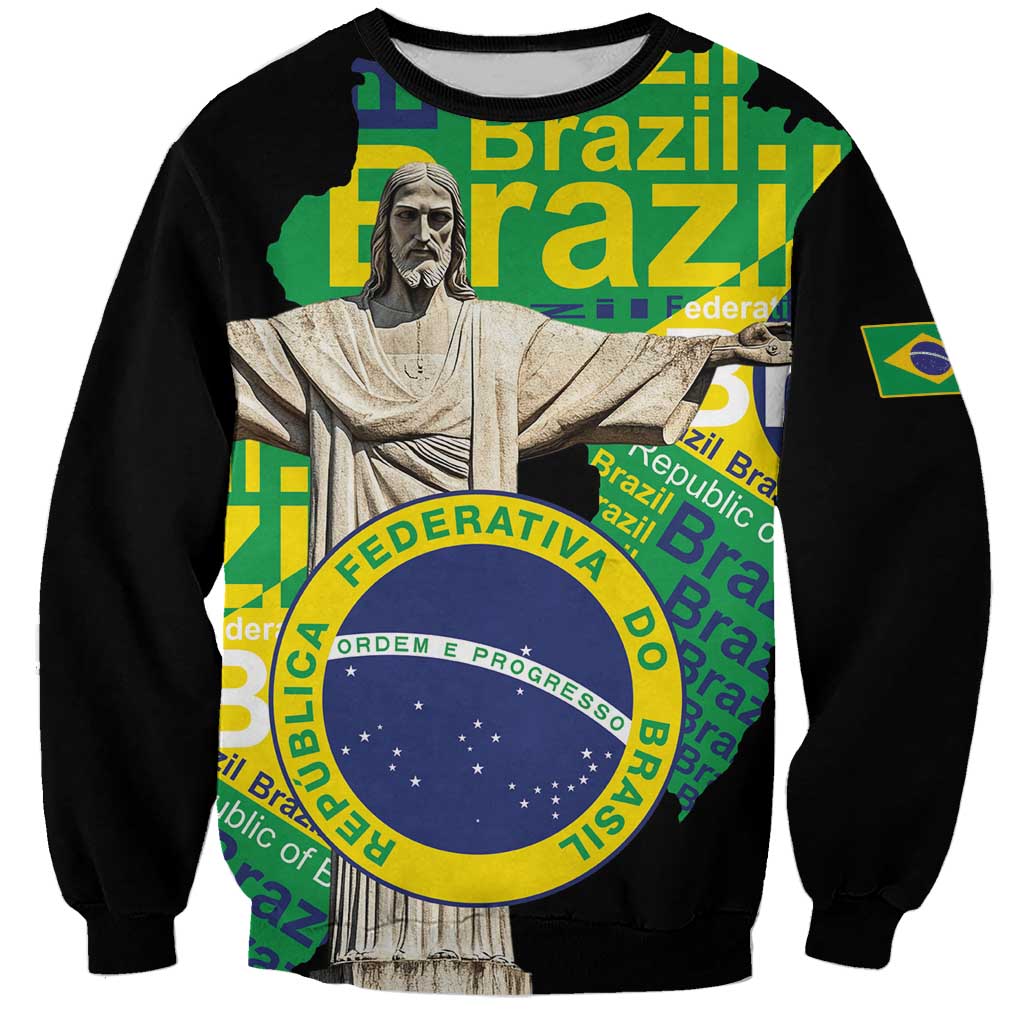 Personalized Brazil Christ the Redeemer Sweatshirt Brasil Map Unique Stylized - Wonder Print Shop