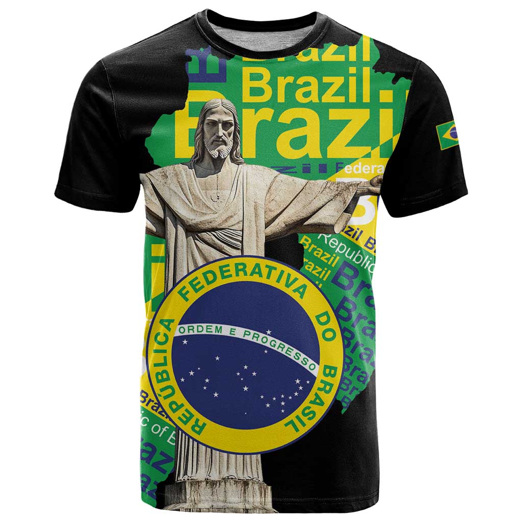 Personalized Brazil Christ the Redeemer T Shirt Brasil Map Unique Stylized - Wonder Print Shop