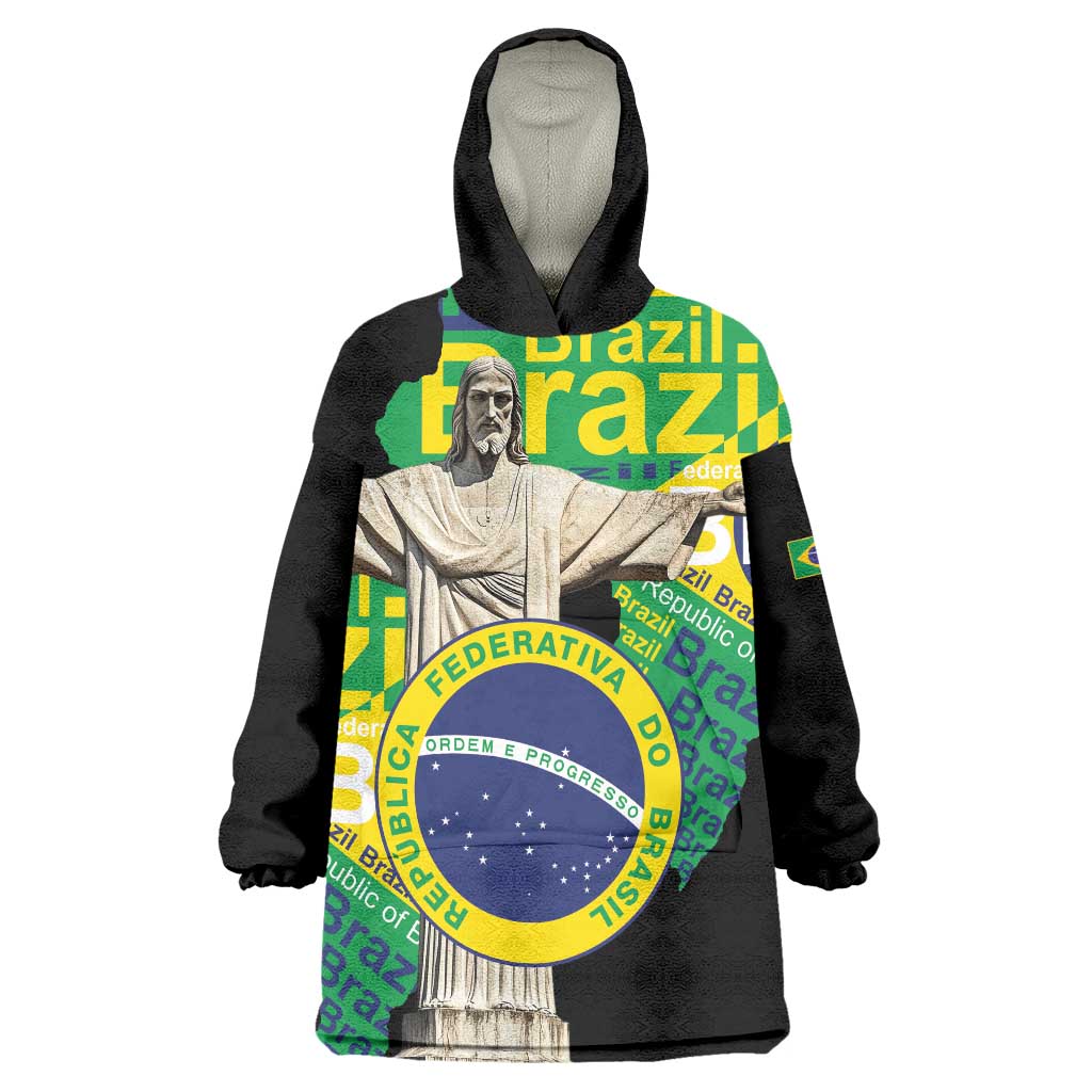 Personalized Brazil Christ the Redeemer Wearable Blanket Hoodie Brasil Map Unique Stylized - Wonder Print Shop