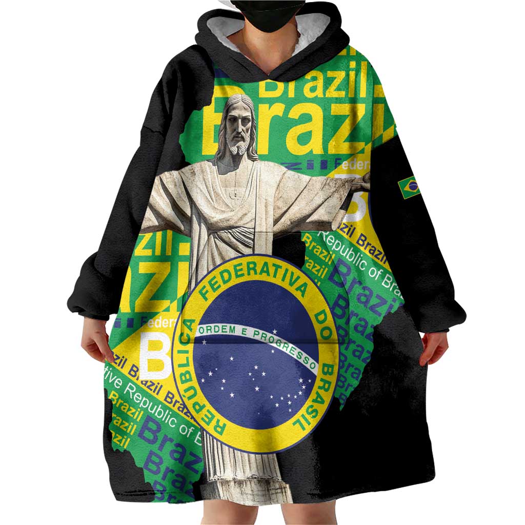 Personalized Brazil Christ the Redeemer Wearable Blanket Hoodie Brasil Map Unique Stylized - Wonder Print Shop