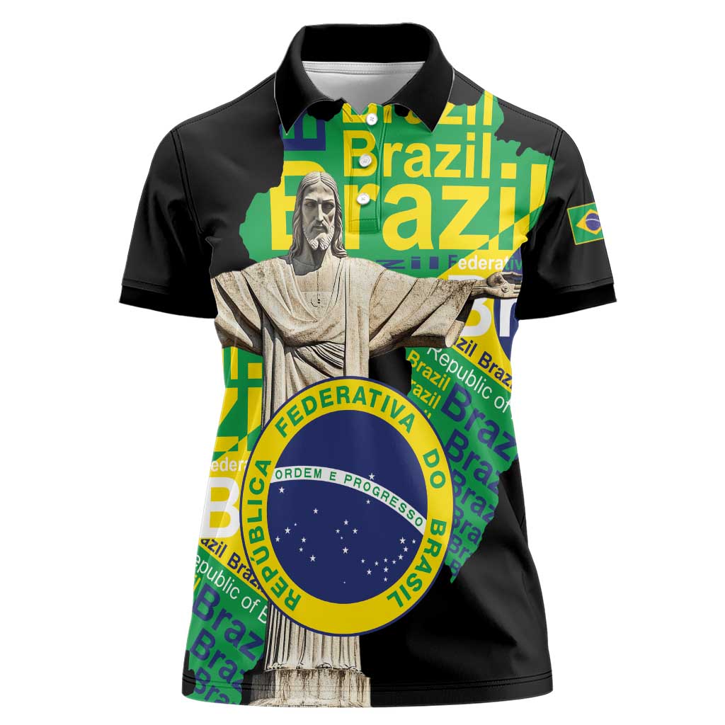 Personalized Brazil Christ the Redeemer Women Polo Shirt Brasil Map Unique Stylized - Wonder Print Shop