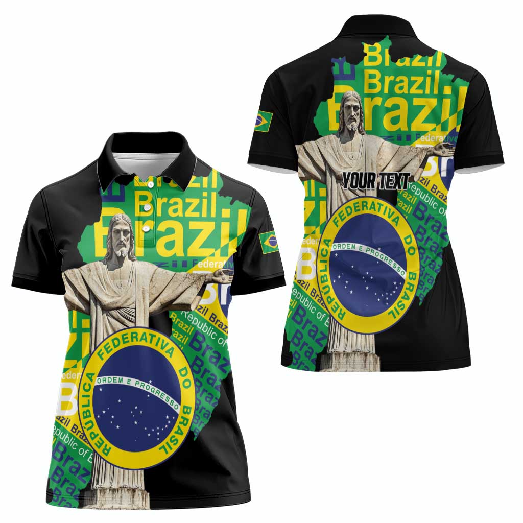 Personalized Brazil Christ the Redeemer Women Polo Shirt Brasil Map Unique Stylized - Wonder Print Shop