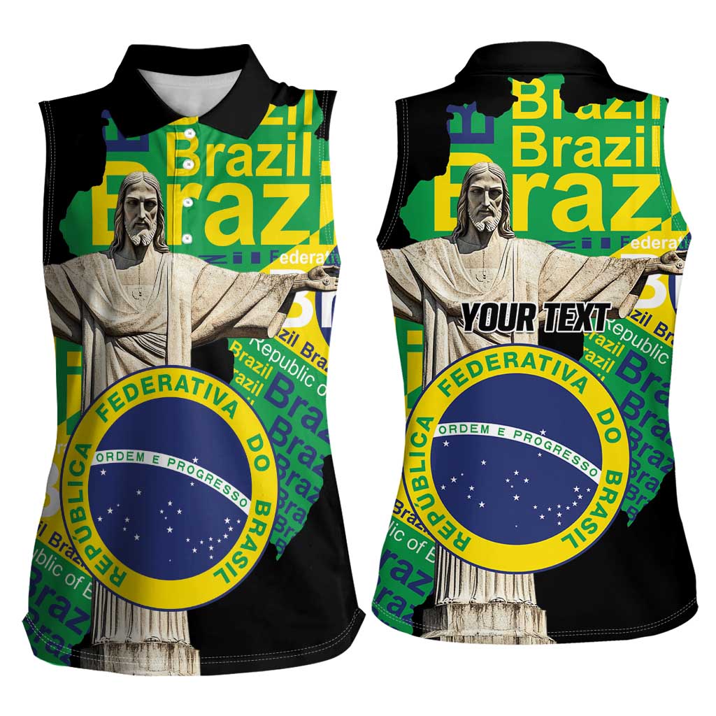 Personalized Brazil Christ the Redeemer Women Sleeveless Polo Shirt Brasil Map Unique Stylized - Wonder Print Shop