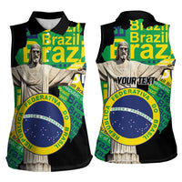 Personalized Brazil Christ the Redeemer Women Sleeveless Polo Shirt Brasil Map Unique Stylized - Wonder Print Shop