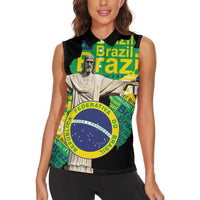 Personalized Brazil Christ the Redeemer Women Sleeveless Polo Shirt Brasil Map Unique Stylized - Wonder Print Shop