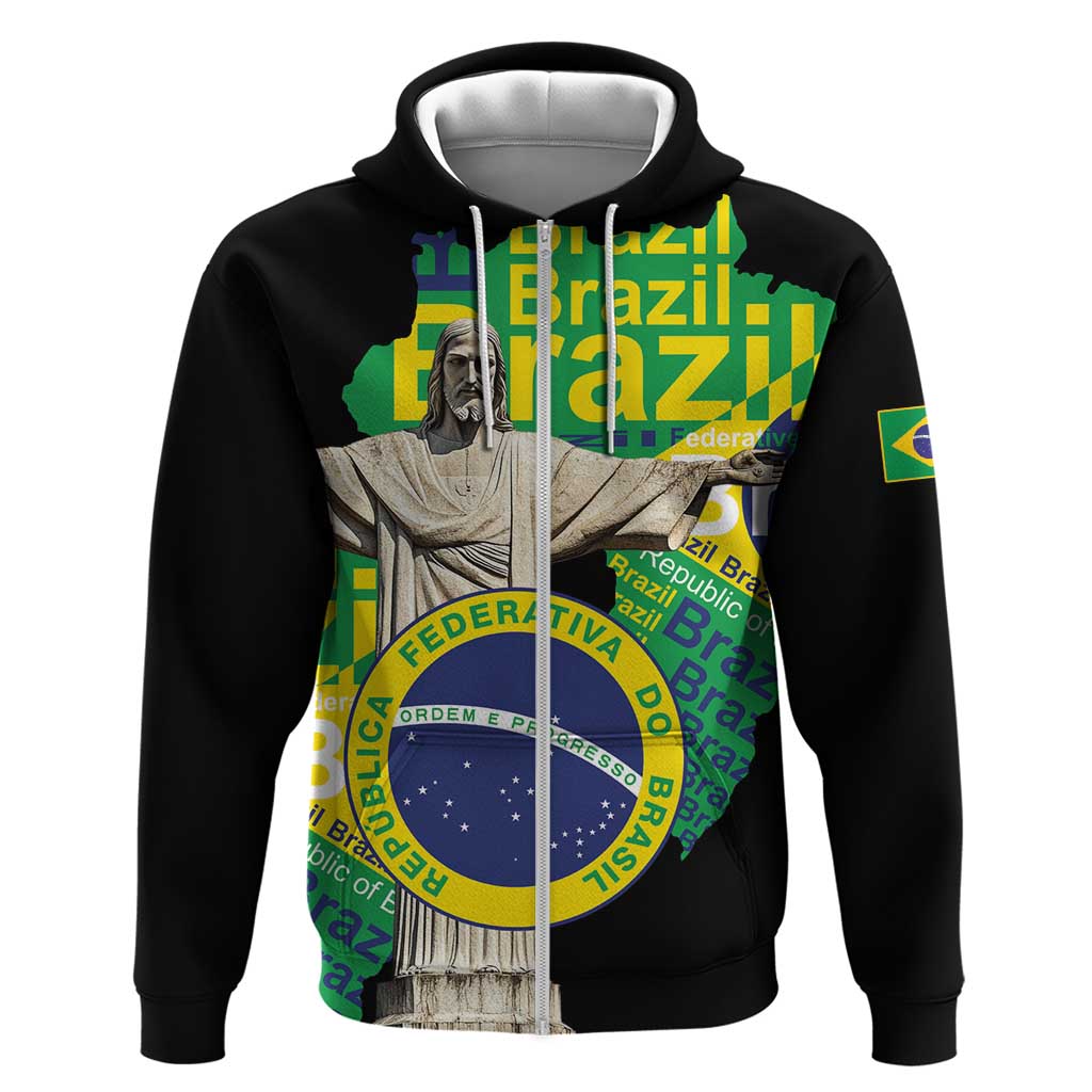 Personalized Brazil Christ the Redeemer Zip Hoodie Brasil Map Unique Stylized - Wonder Print Shop
