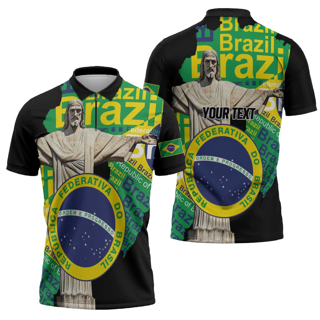 Personalized Brazil Christ the Redeemer Zipper Polo Shirt Brasil Map Unique Stylized - Wonder Print Shop