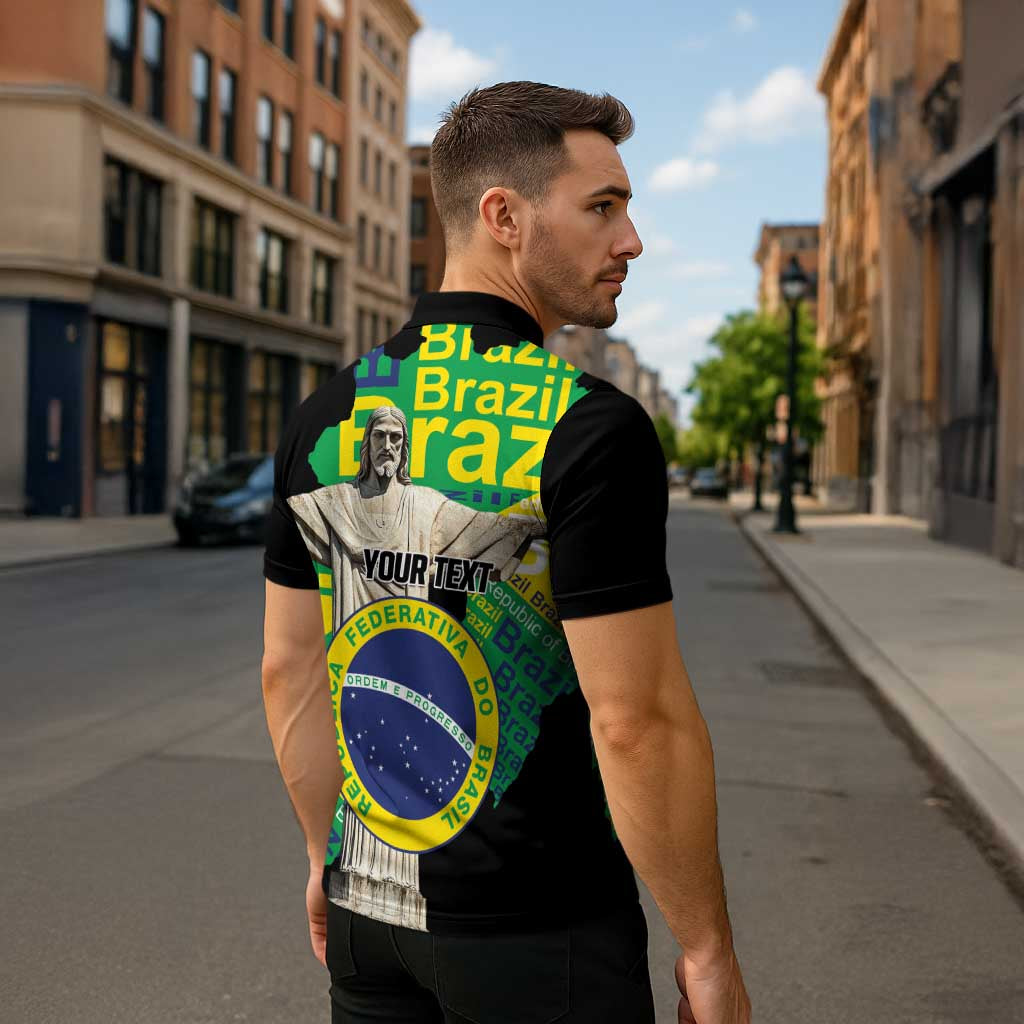 Personalized Brazil Christ the Redeemer Zipper Polo Shirt Brasil Map Unique Stylized - Wonder Print Shop