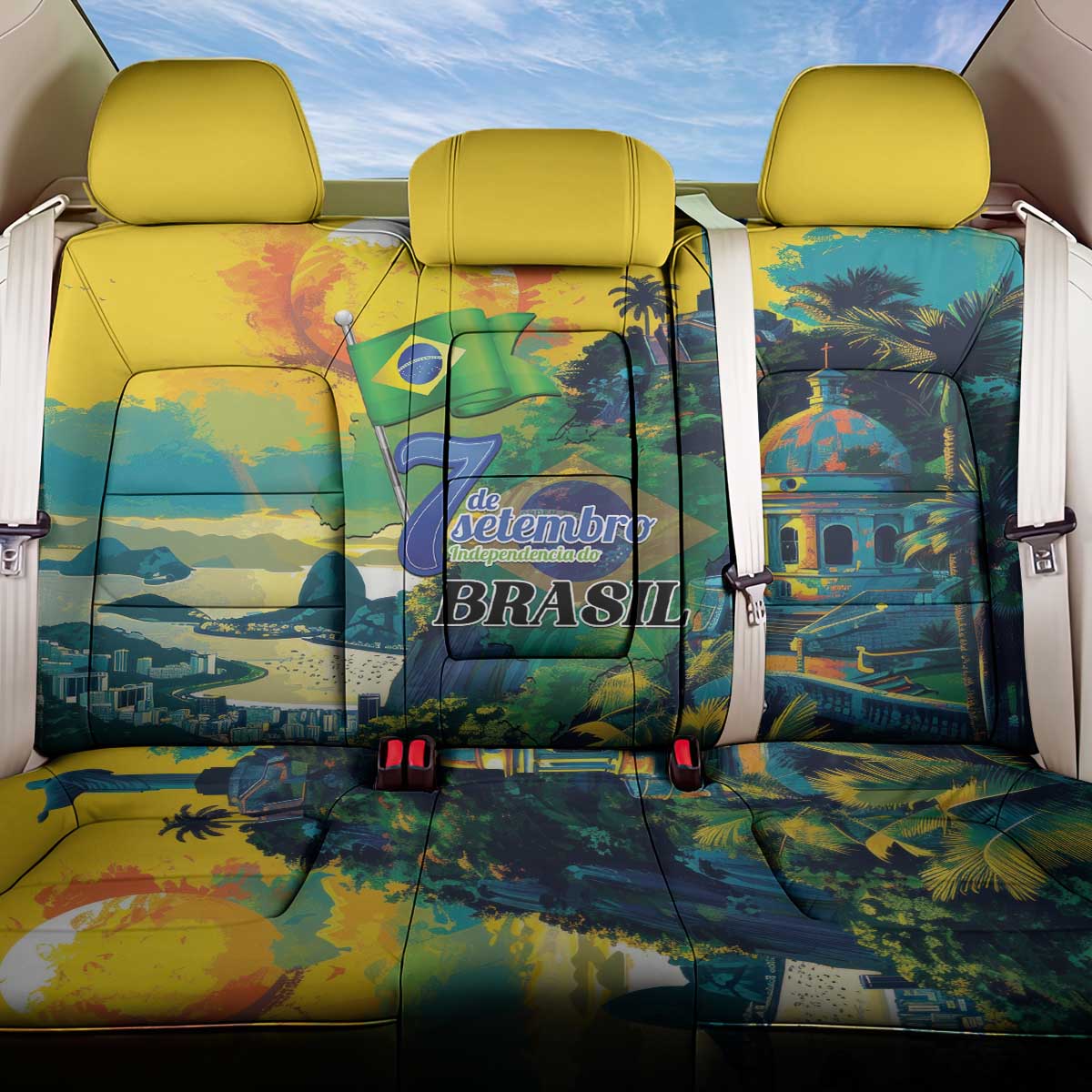 Brazil Sete de Setembro Back Car Seat Cover Brasil Rio de Janeiro Art Style - Wonder Print Shop