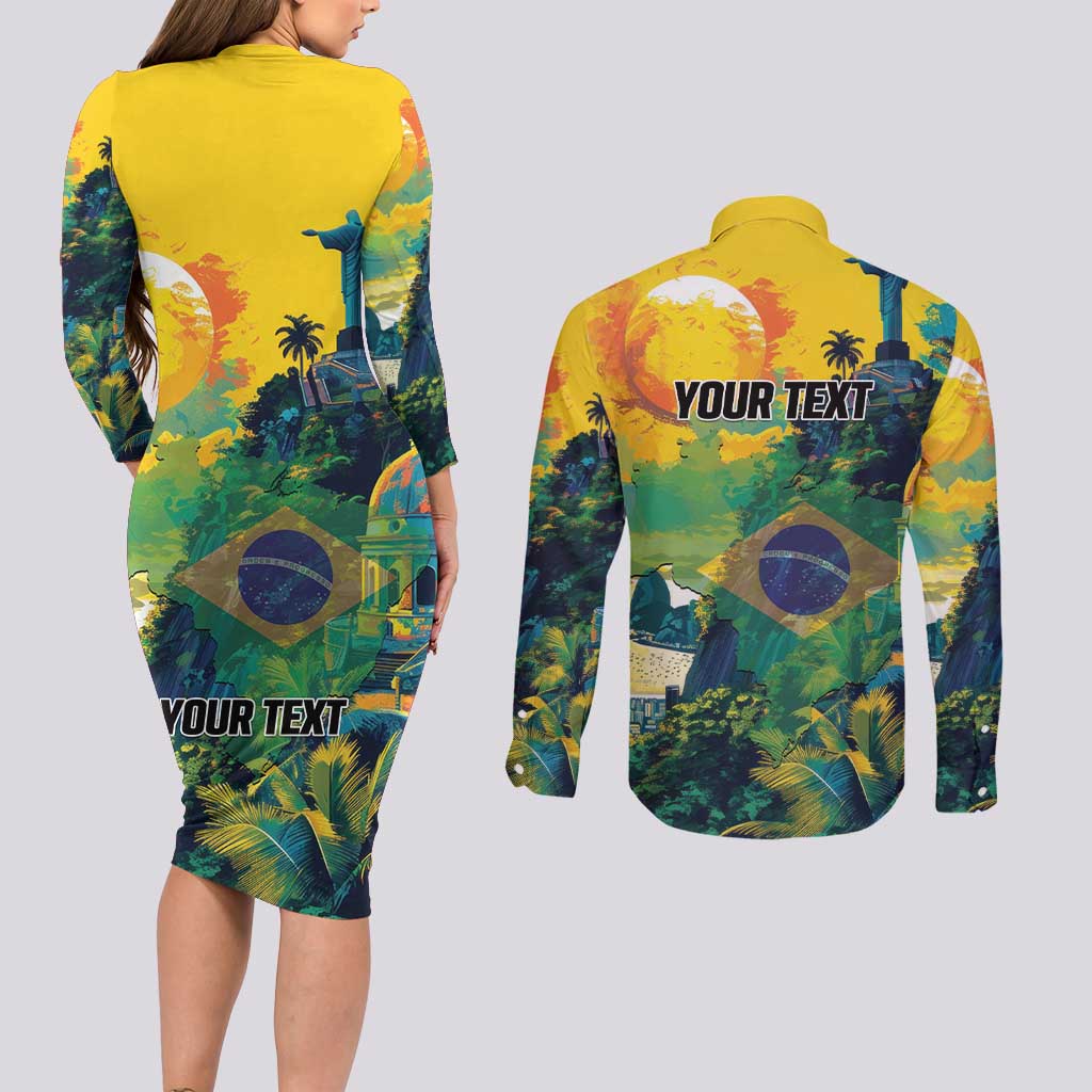 Personalized Brazil Sete de Setembro Couples Matching Long Sleeve Bodycon Dress and Long Sleeve Button Shirt Brasil Rio de Janeiro Art Style - Wonder Print Shop