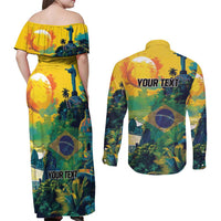 Personalized Brazil Sete de Setembro Couples Matching Off Shoulder Maxi Dress and Long Sleeve Button Shirt Brasil Rio de Janeiro Art Style - Wonder Print Shop