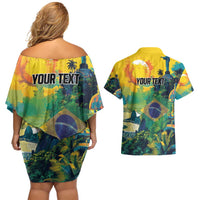 Personalized Brazil Sete de Setembro Couples Matching Off Shoulder Short Dress and Hawaiian Shirt Brasil Rio de Janeiro Art Style - Wonder Print Shop