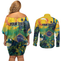 Personalized Brazil Sete de Setembro Couples Matching Off Shoulder Short Dress and Long Sleeve Button Shirt Brasil Rio de Janeiro Art Style - Wonder Print Shop