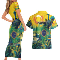 Personalized Brazil Sete de Setembro Couples Matching Short Sleeve Bodycon Dress and Hawaiian Shirt Brasil Rio de Janeiro Art Style - Wonder Print Shop
