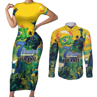 Personalized Brazil Sete de Setembro Couples Matching Short Sleeve Bodycon Dress and Long Sleeve Button Shirt Brasil Rio de Janeiro Art Style - Wonder Print Shop