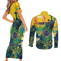 Personalized Brazil Sete de Setembro Couples Matching Short Sleeve Bodycon Dress and Long Sleeve Button Shirt Brasil Rio de Janeiro Art Style - Wonder Print Shop