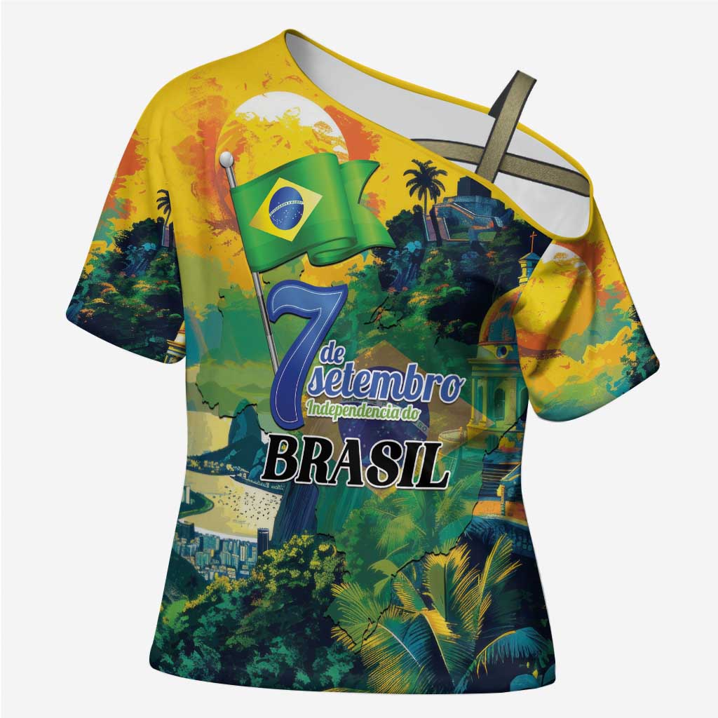 Personalized Brazil Sete de Setembro Cross Shoulder Shirt Brasil Rio de Janeiro Art Style - Wonder Print Shop