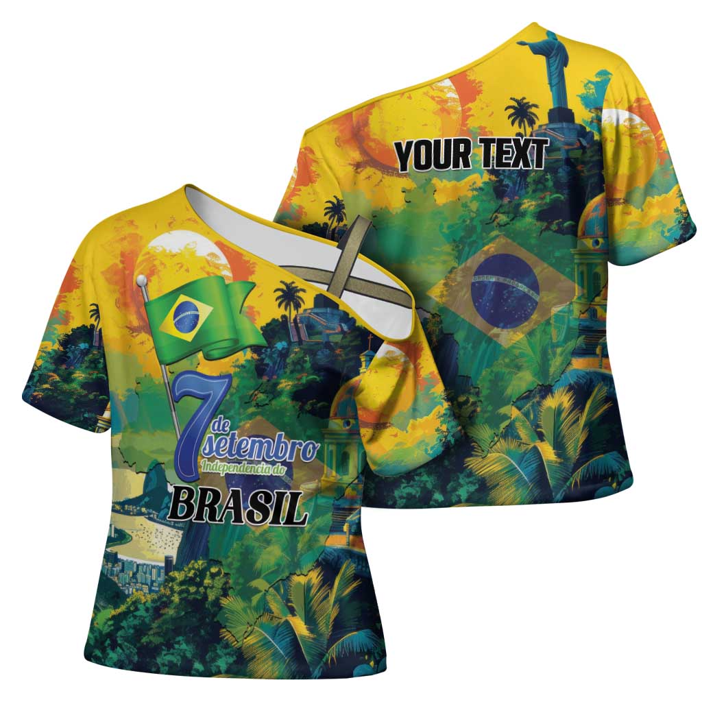 Personalized Brazil Sete de Setembro Cross Shoulder Shirt Brasil Rio de Janeiro Art Style - Wonder Print Shop