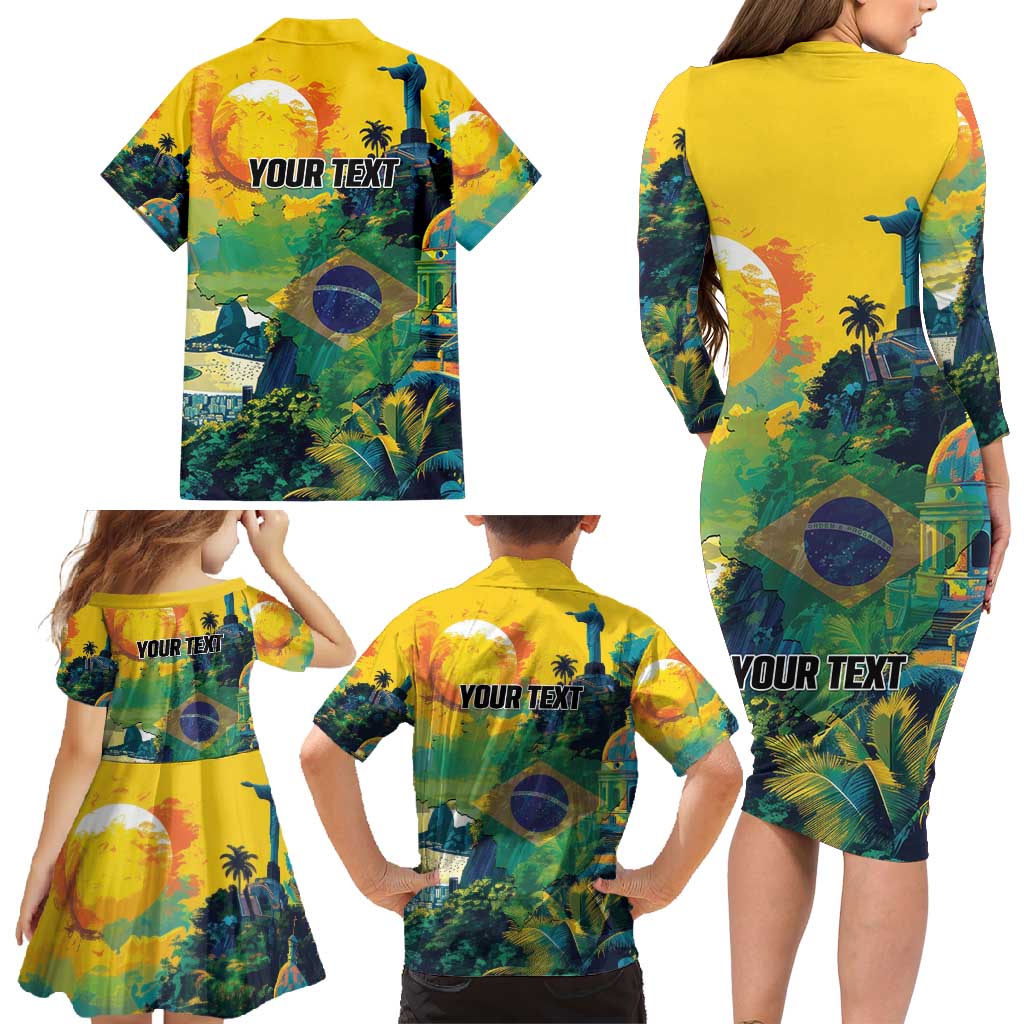Personalized Brazil Sete de Setembro Family Matching Long Sleeve Bodycon Dress and Hawaiian Shirt Brasil Rio de Janeiro Art Style - Wonder Print Shop