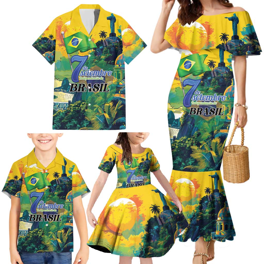 Personalized Brazil Sete de Setembro Family Matching Mermaid Dress and Hawaiian Shirt Brasil Rio de Janeiro Art Style - Wonder Print Shop
