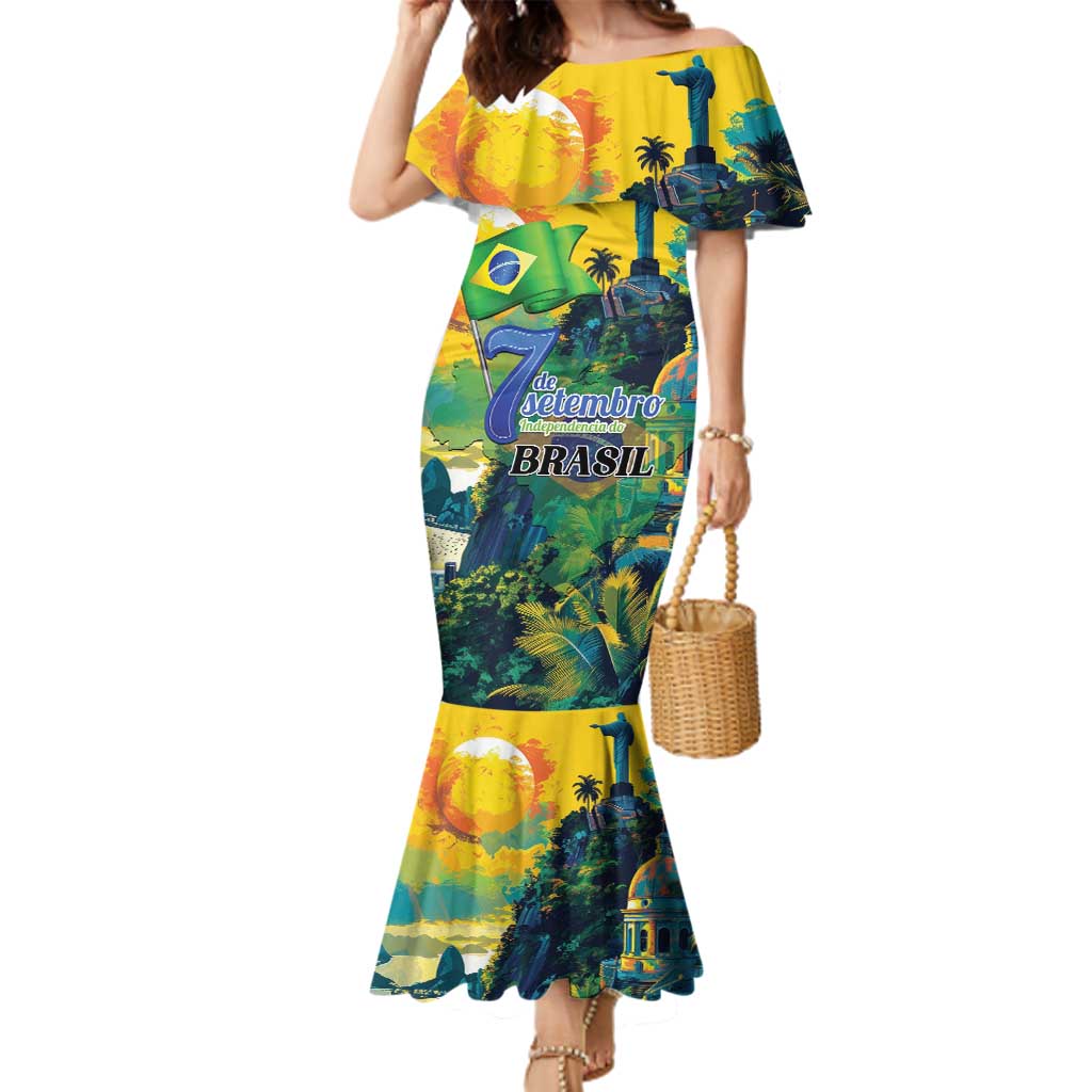 Personalized Brazil Sete de Setembro Family Matching Mermaid Dress and Hawaiian Shirt Brasil Rio de Janeiro Art Style - Wonder Print Shop
