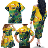 Personalized Brazil Sete de Setembro Family Matching Off The Shoulder Long Sleeve Dress and Hawaiian Shirt Brasil Rio de Janeiro Art Style - Wonder Print Shop