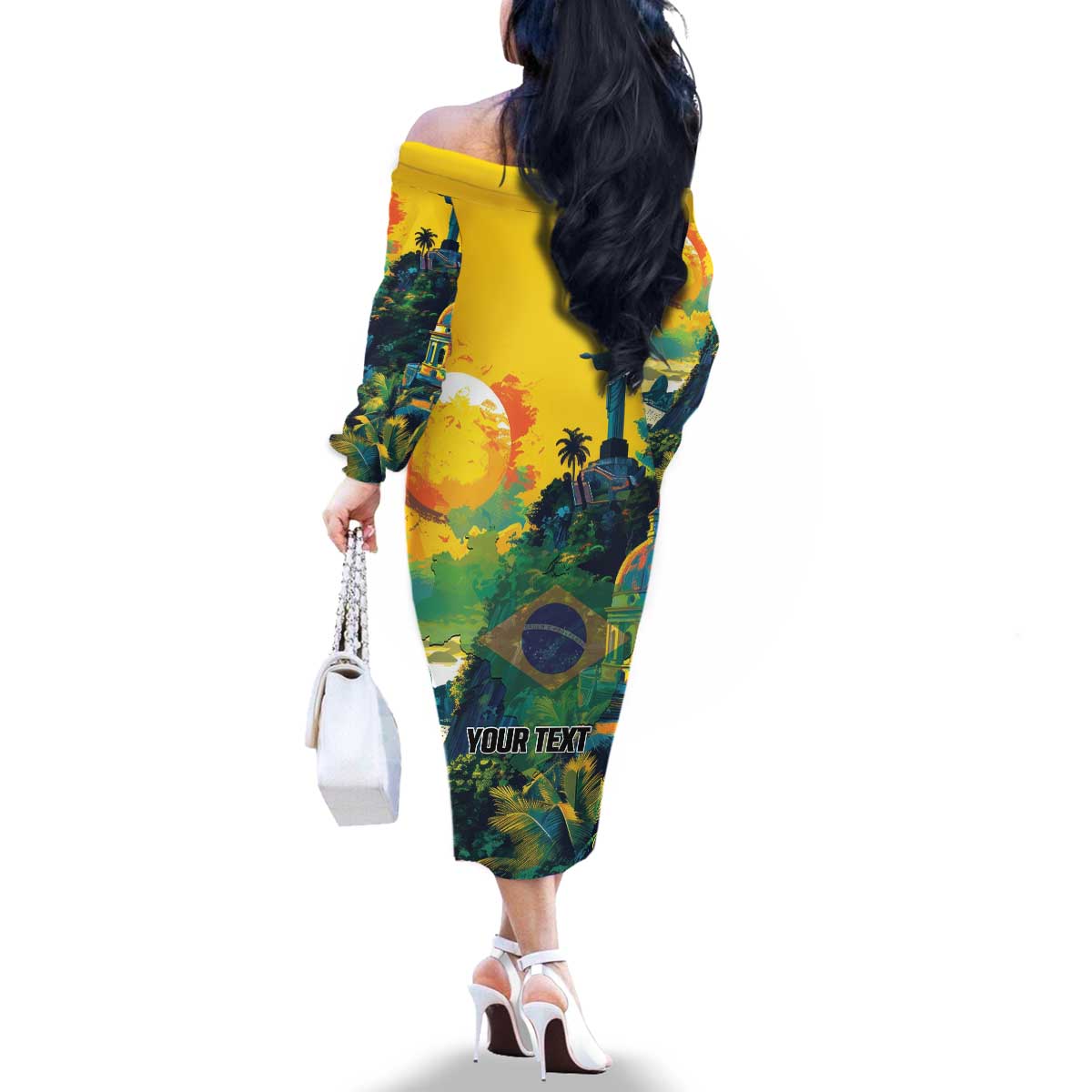 Personalized Brazil Sete de Setembro Family Matching Off The Shoulder Long Sleeve Dress and Hawaiian Shirt Brasil Rio de Janeiro Art Style - Wonder Print Shop